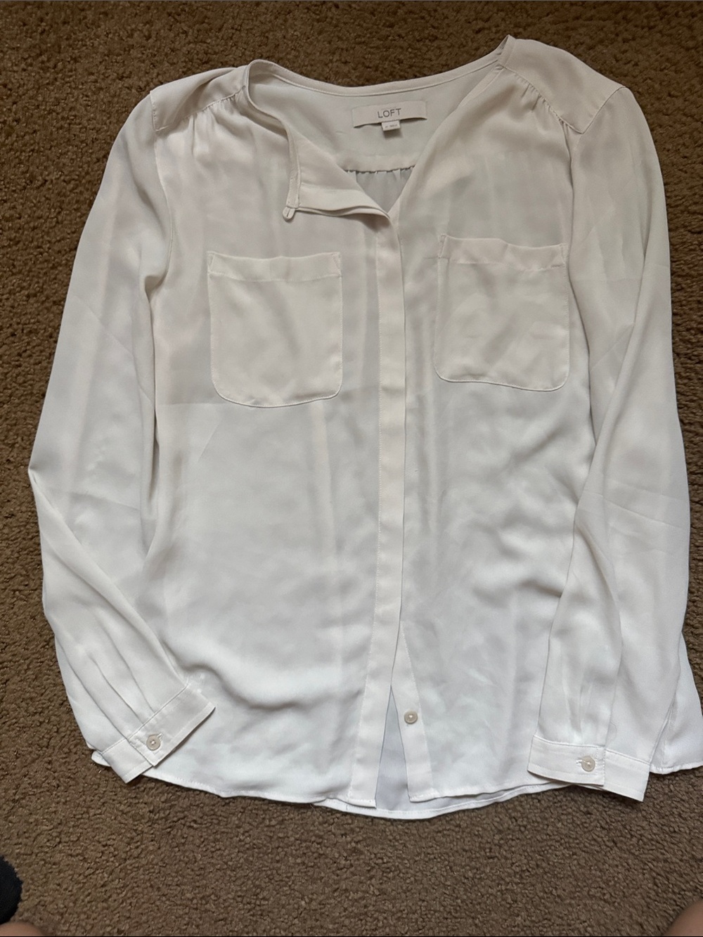 LOFT Ivory Long-Sleeve Button Front Shirt